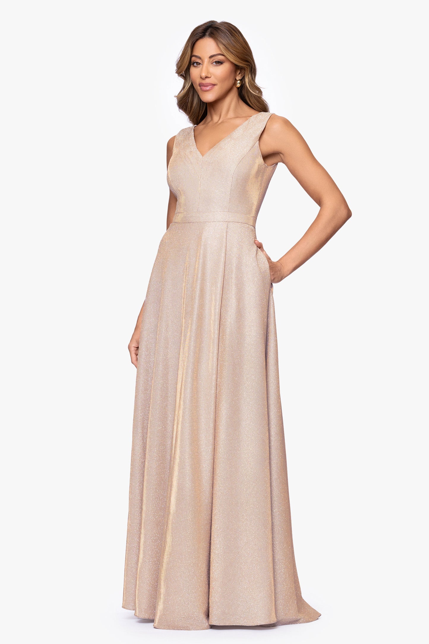 "Dawn" Galaxy Knit V-Neck Dress Blush/Silver XSCAPE