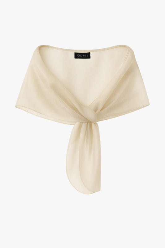 "Joan" Pull Through Organza Shawl Wrap Khaki XSCAPE