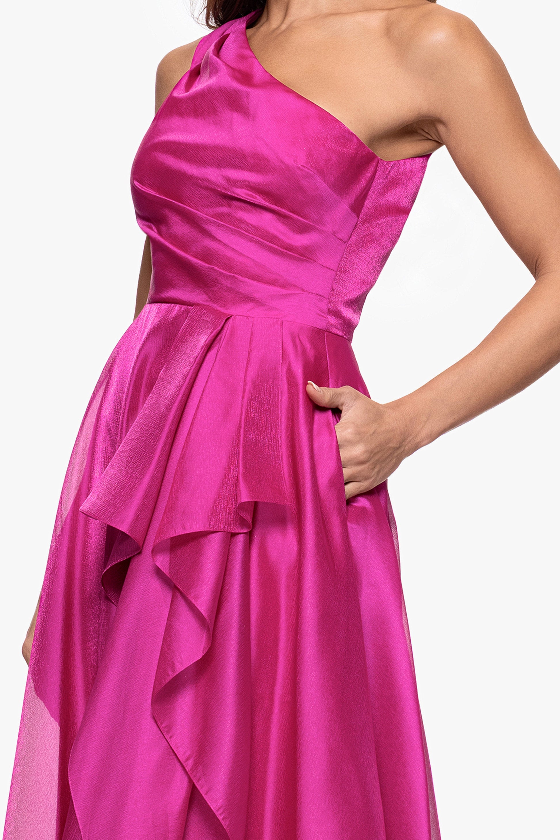 "Samantha" Organza One Shoulder Ruffle Dress Magenta XSCAPE