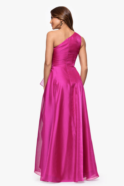 "Samantha" Organza One Shoulder Ruffle Dress Magenta XSCAPE