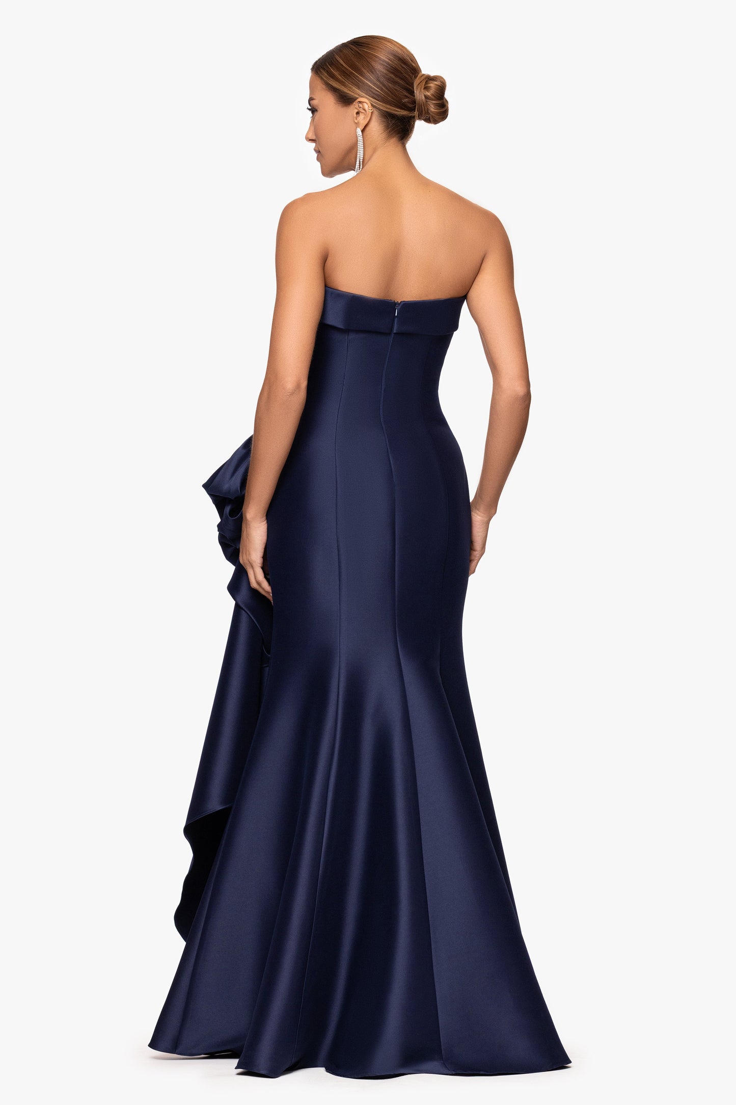 "Diana" Mikado Strapless Rouched Dress Navy XSCAPE