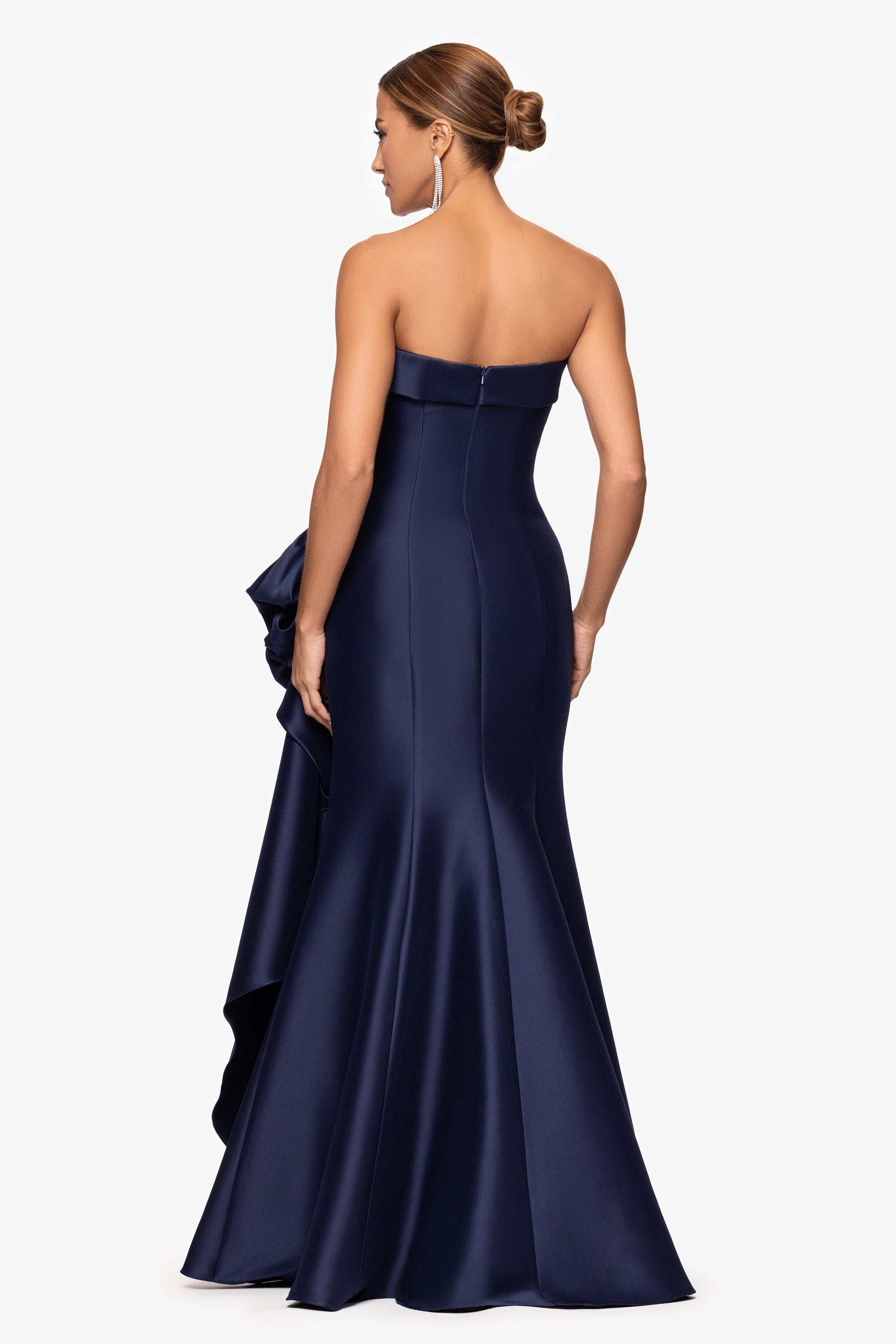 "Diana" Mikado Strapless Rouched Dress Navy XSCAPE