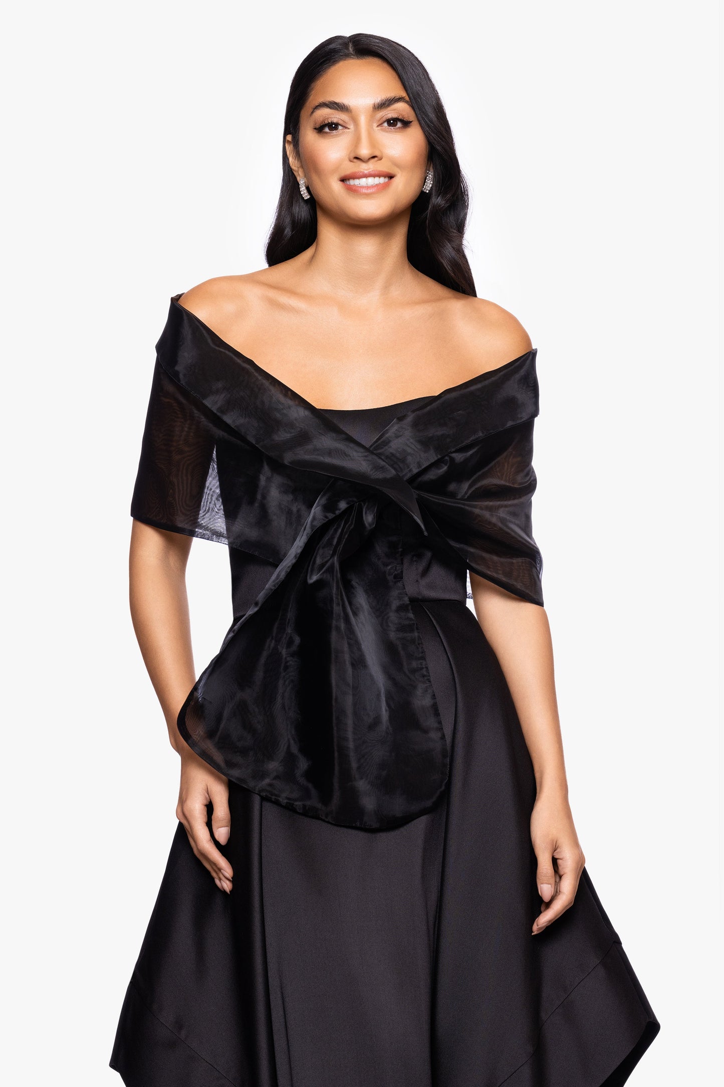 "Joan" Pull Through Organza Shawl Wrap Black XSCAPE