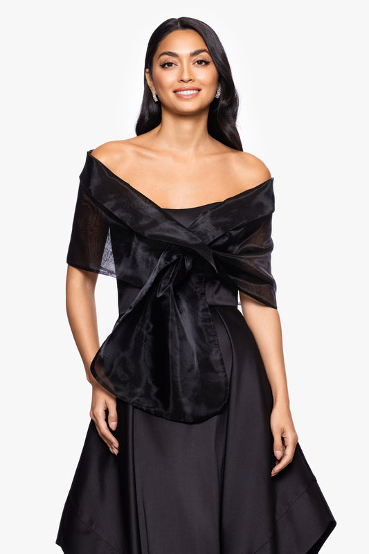 "Joan" Pull Through Organza Shawl Wrap Black XSCAPE