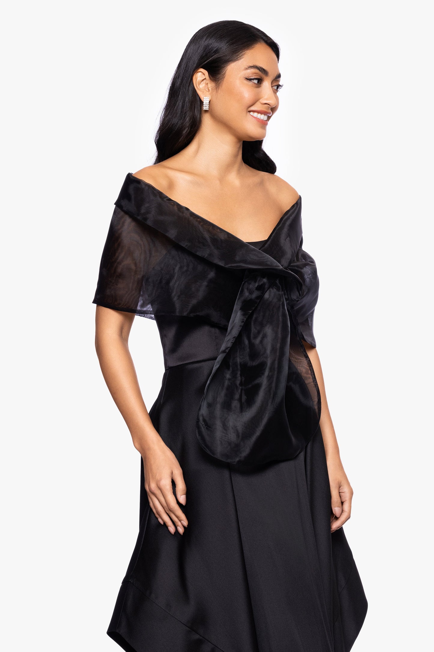 "Joan" Pull Through Organza Shawl Wrap Black XSCAPE