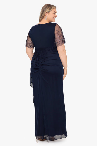 Plus "Janice" Jersey Embellished Sleeve Dress Navy/Gunmetal XSCAPE