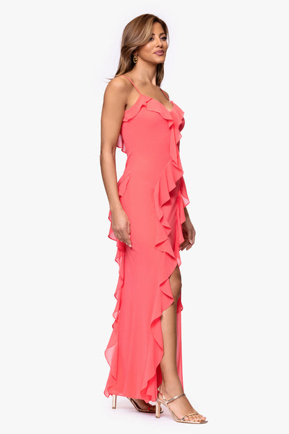 Petite "Summer" Chiffon Ruffle Dress Coral XSCAPE