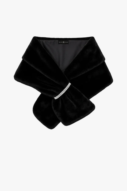 "Betty" Faux Fur Pearl Trim Shawl Wrap Black XSCAPE