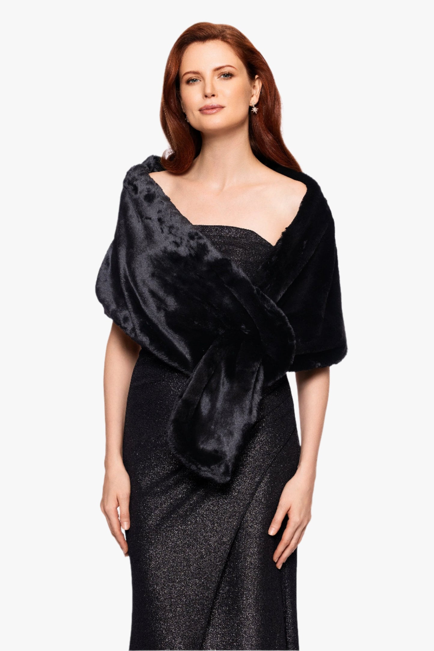 "Francine" Faux Fur Shawl Wrap Black XSCAPE