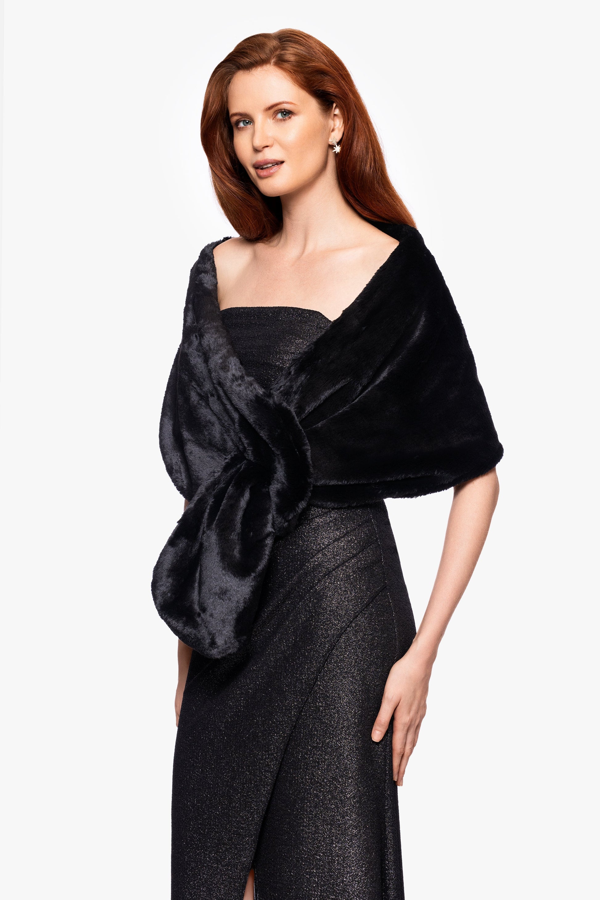 "Francine" Faux Fur Shawl Wrap Black XSCAPE